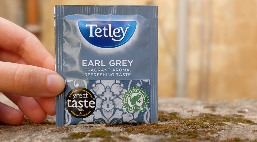 Tetley Earl Grey tea string and tag tea bags.